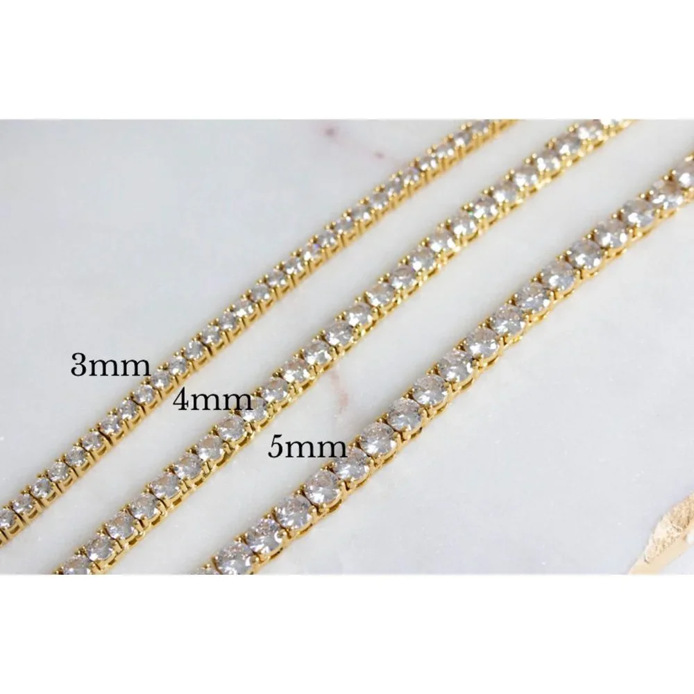 Diamond Tennis Necklace, Cubic Zirconia Tennis Necklace, 3mm-5mm Tennis Necklace - Picture 6 of 10